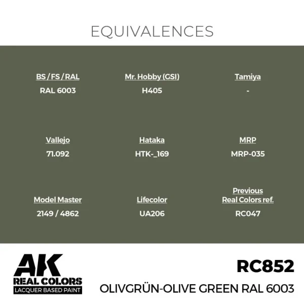 5568336056-1 AK Interactive - Real Colors: Olivgrün-Olive Green RAL 6003 17 ml. - RC852