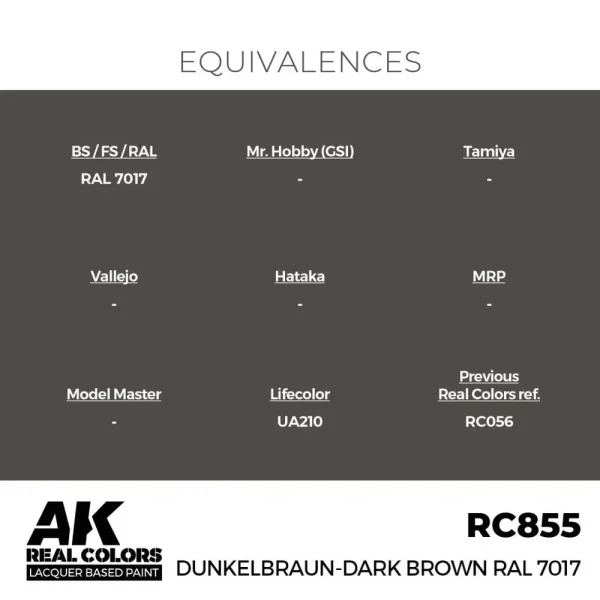 AK Interactive - Real Colors: Dunkelbraun-Dark Brown RAL 7017 17 ml. - RC855