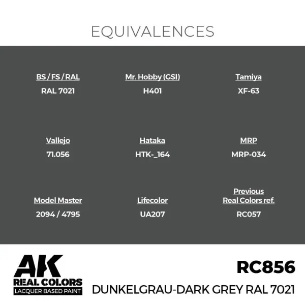 5568336094-1 AK Interactive - Real Colors: Dunkelgrau-Dark Grey RAL 7021 17 ml. - RC856