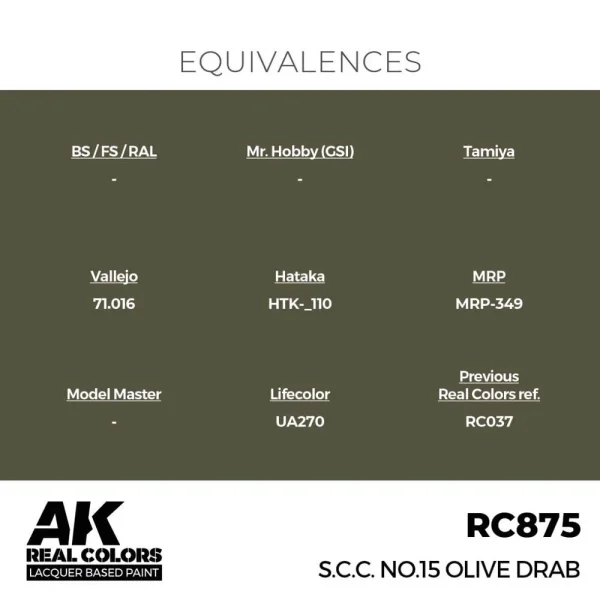 5568336285-1 AK Interactive - Real Colors: S.C.C. No.15 Olive Drab 17 ml. - RC875