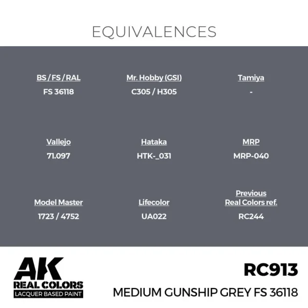 AK Interactive - Real Colors: Medium Gunship Grey FS 36118 17 ml. - RC913