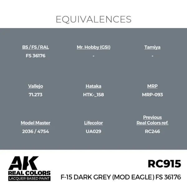 5568336681-1 AK Interactive - Real Colors: F-15 Dark Grey (MOD EAGLE) FS 36176 17 ml. - RC915