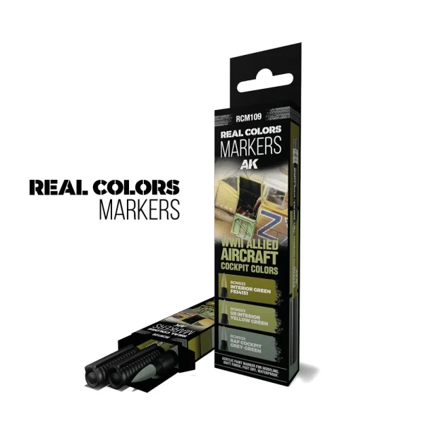 AK Interactive – WWII ALLIED AIRCRAFT COCKPIT COLORS – SET 3 REAL COLORS MARKERS – RCM109 - AK Interactive - Ludik Vault