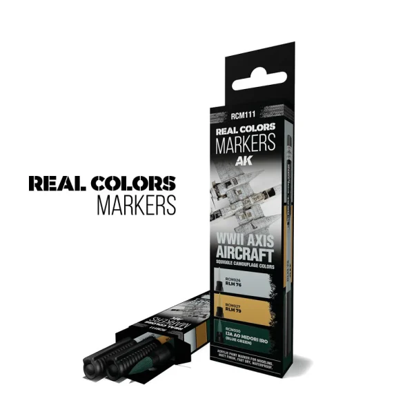 AK Interactive – WWII AXIS AIRCRAFT SQUIGGLE CAMOUFLAGE COLORS – SET 3 REAL COLORS MARKERS – RCM111 - AK Interactive - Ludik Vault