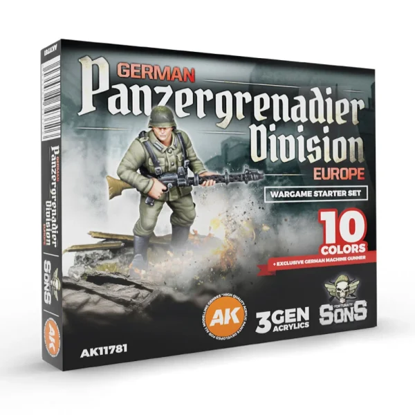 5568343726 AK Interactive – GERMAN PANZERGRENADIER DIVISION EUROPE – Wargame Starter Set (10 Colors + Exclusive Figure German Machine Gunner) – AK11781 - AK Interactive - Ludik Vault