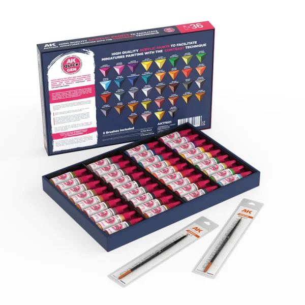 AK Interactive - QUICK PAINT SET - 36 QUICK GEN COLORS (+2 FREE BRUSHES) - AK17601