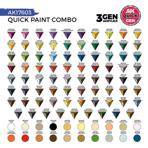 5568350090-2 AK Interactive - QUICK PAINT COMBO - 100 COLORS (80 QUICK GEN + 20 3GEN + 3 FREE BRUSHES + 1 MEDIUM 18ML) - AK17603