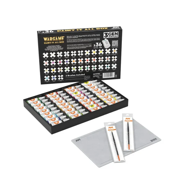 5568350106-2 AK Interactive - WARGAME PAINT IT ALL BOX 36 COLORS 3GEN - AK11782