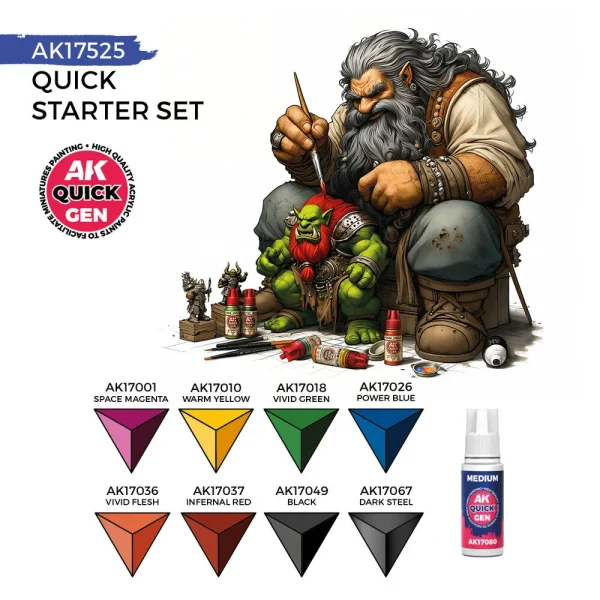 5568351066-2 AK Interactive - QUICK STARTER SET (8 QUICK GEN + 1 MEDIUM + 1 FREE BRUSH) - AK17525