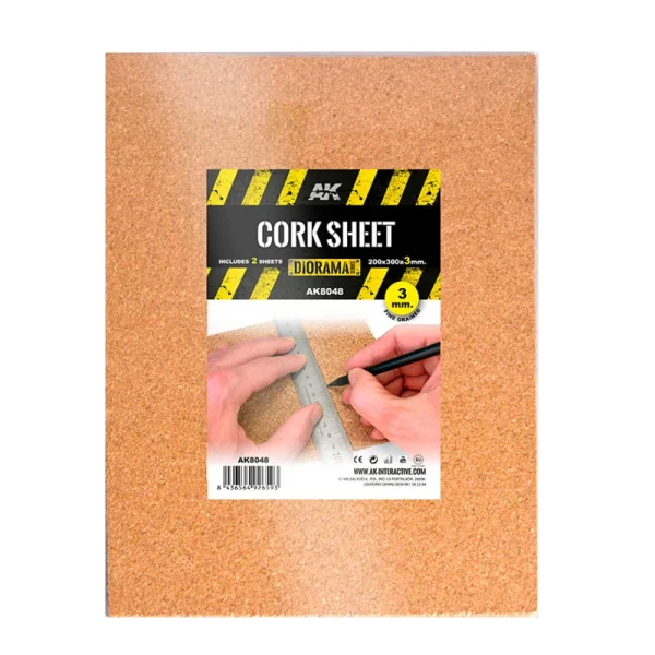 6564926593 AK Interactive – CORK SHEETS – FINE GRAINED / LAMINAS CORCHO – GRANO FINO – 200 x 300 x 3mm (2 SHEETS/LAMINAS) – AK8048 - AK Interactive - Ludik Vault