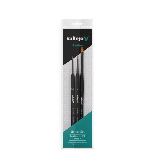 Vallejo – Starter Set (Round No.1 & 3/0 Triangular Handle, Flat No.4, synthetics) – B03990 - Vallejo - Ludik Vault