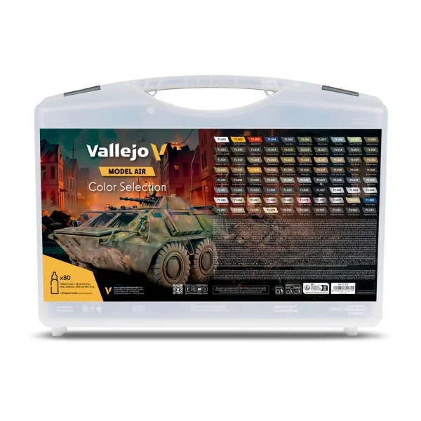 9551711715 Vallejo – Color Selection. Includes: 74 Model Air colors and 6 auxiliary products. 18 ml – 71171 - Vallejo - Ludik Vault