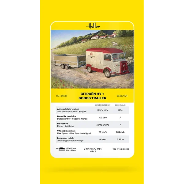 1000503310-card Heller - Citroen HY + Goods Trailer - 50331