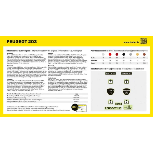 1000561600-3 Heller - STARTER KIT Peugeot 203 - 56160