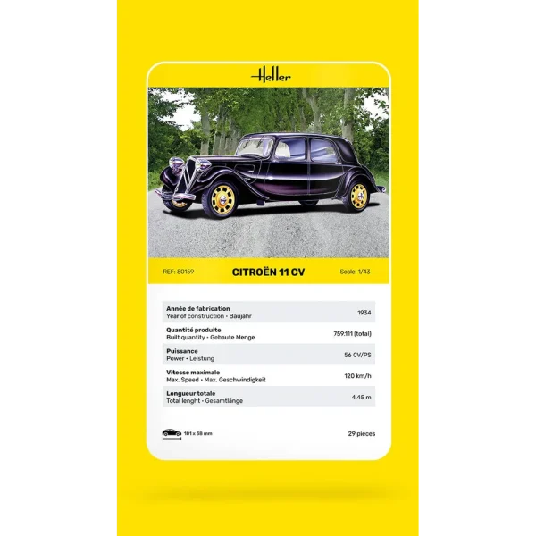 1000801590-card Heller - Citroen 11 CV - 80159