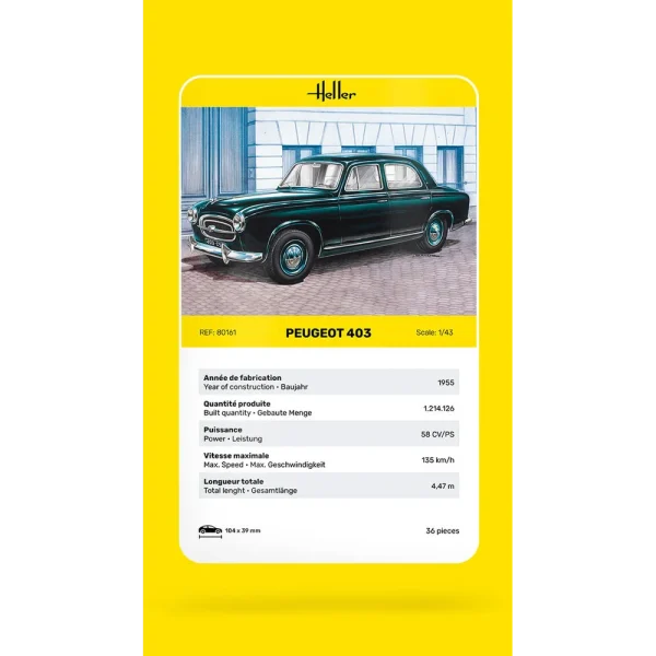 1000801610-card Heller - Peugeot 403 - 80161
