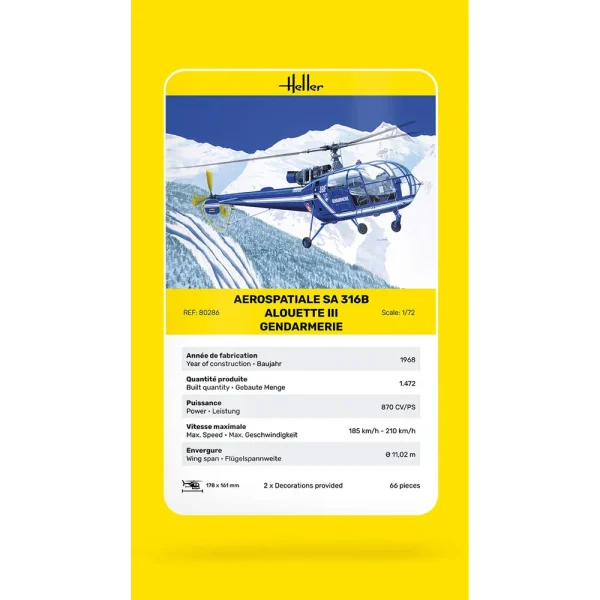 1000802860-card Heller - SA 316 Alouette III Gendarmerie - 80286