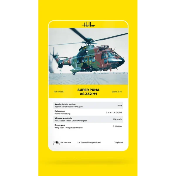 1000803670-card Heller - Super Puma AS 332 M1 - 80367