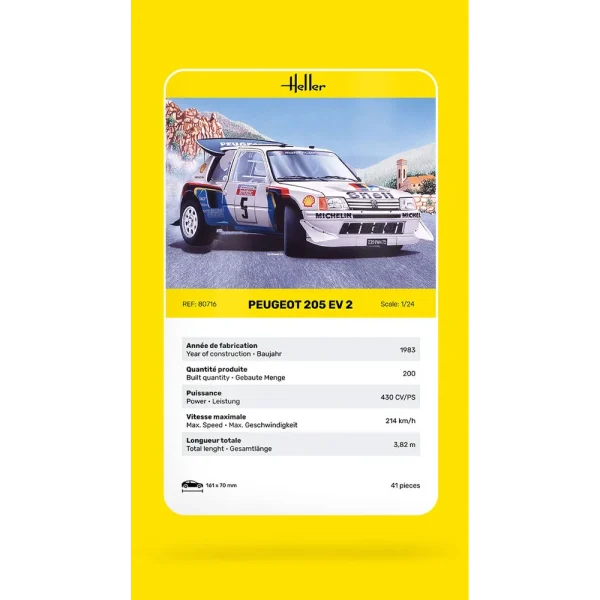 1000807160-card Heller - Peugeot 205 EV 2 - 80716