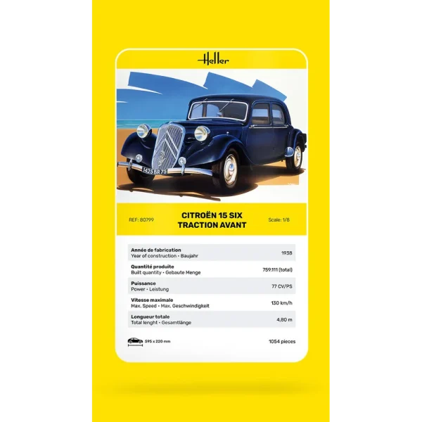 1000807990-card Heller - Citroen 15 SIX Traction Avant - 80799