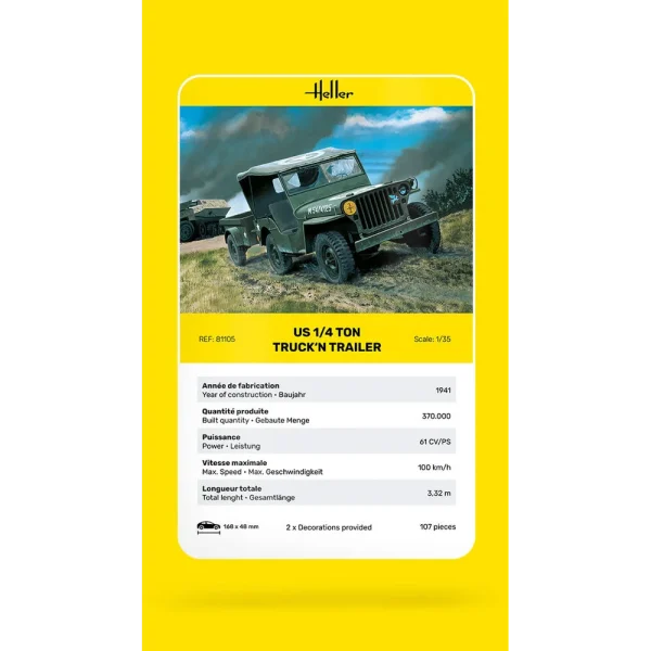 1000811050-card Heller - US 1/4 Ton Truck 'n Trailer - 81105