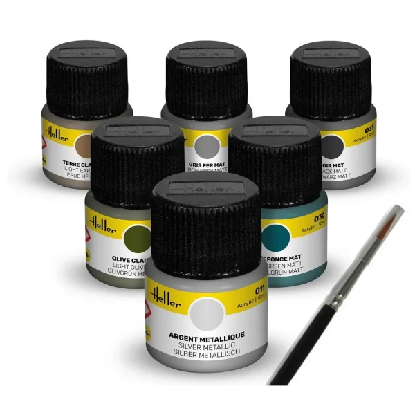 1709400 Heller - Acrylic Colour Set Military 6 x 12 ml + Brush - 9400