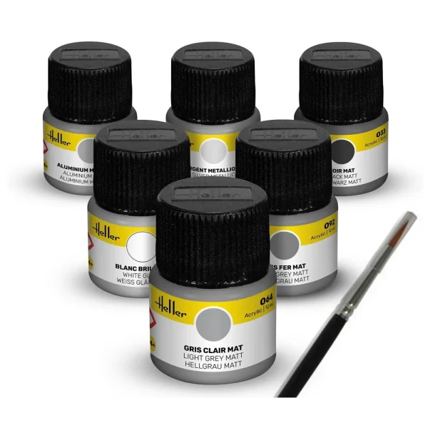 1709401 Heller - Acrylic Colour Set Civil Aircraft 6 x 12 ml + Brush - 9401