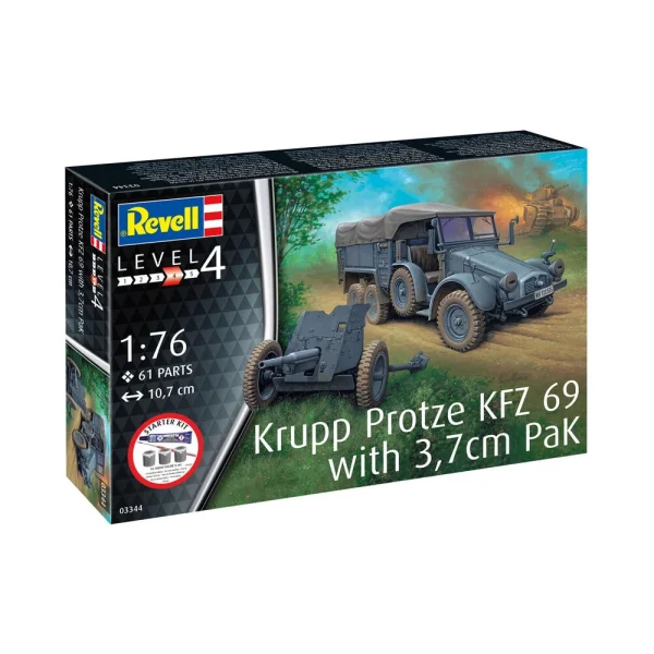 4009873344-10 Revell - Starter Kit Krupp Protze KFZ 69 with 3,7cm Pak - 73344