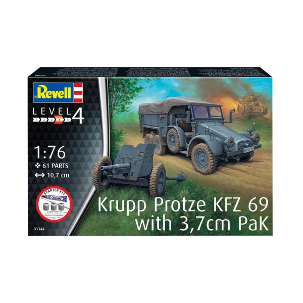 4009873344-11 Revell - Starter Kit Krupp Protze KFZ 69 with 3,7cm Pak - 73344