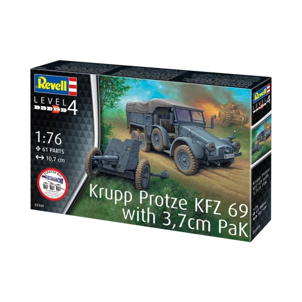 4009873344-12 Revell - Starter Kit Krupp Protze KFZ 69 with 3,7cm Pak - 73344