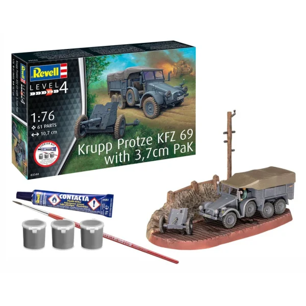 4009873344-14 Revell - Starter Kit Krupp Protze KFZ 69 with 3,7cm Pak - 73344