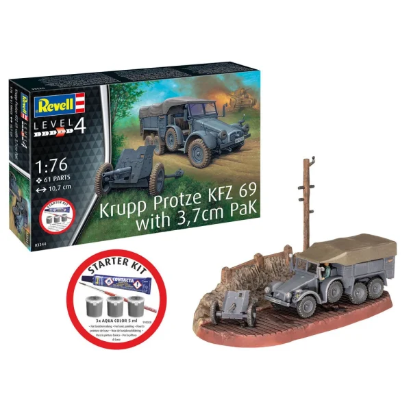 4009873344 Revell - Starter Kit Krupp Protze KFZ 69 with 3,7cm Pak - 73344
